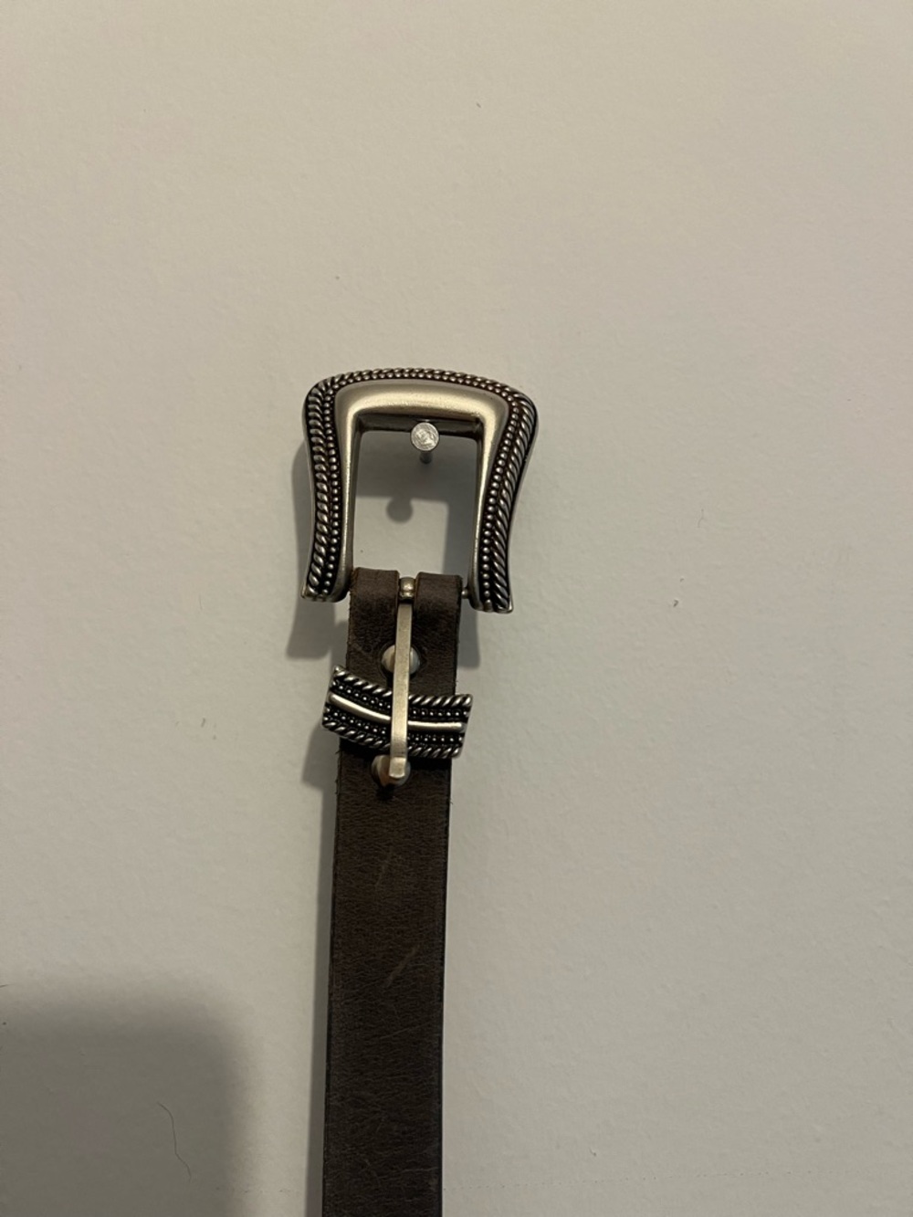 Vintage Brown/gray  Leather Belt with Decorative Silver Buckle